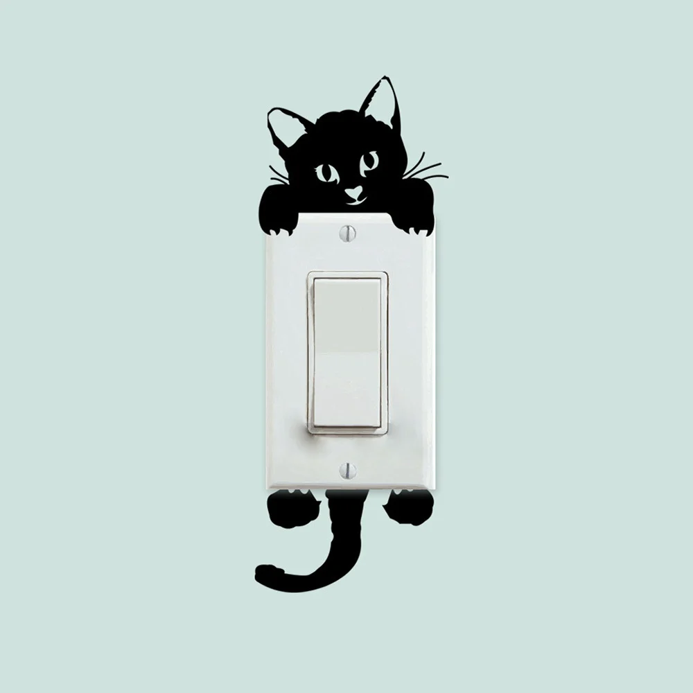 5 Pieces Black Lovely Cat Light Switch Phone Wall Stickers for DIY Home Decoration Cartoon Animals Wall Decals PVC Mural Art