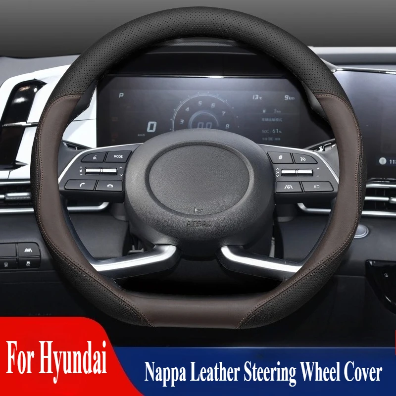 

For Hyundai 7th Elantra Lafesta Mistra Sonata Custo Tucson Nappa Leather Steering Wheel Cover Anti Slip Breathable Car Accessory