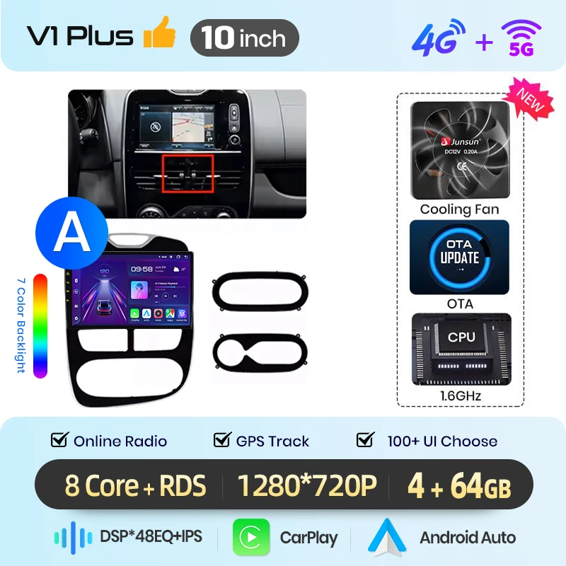 Junsun 10 inch Android 15 autoradio voor Renault Clio 4 ZOE 2012-2019 draadloos voor Apple CarPlay Auto IPS scherm stereo multimediaspeler automotive slimme intelligente systemen 2 Din autoradio head