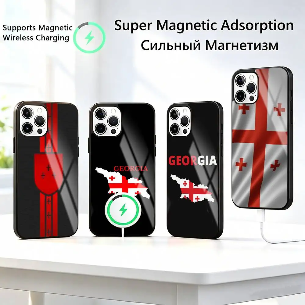 Georgia Flag M-Mapss  Phone Case For iPhone17,16,15,14,13,12,11 Plus,Pro Compatible with magnetic wireless charging