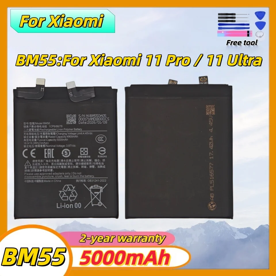 

2026 years Phone Replacement Batteries BM55 5000mAh For Xiaomi Mi 11 pro 11pro 11 Ultra+Tools