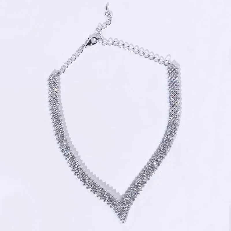 Stonefans Statement V Shape Rhinestone Necklace Choker for Women Shiny Multilayer Rhombus Necklace Collar Choker Jewelry Gift