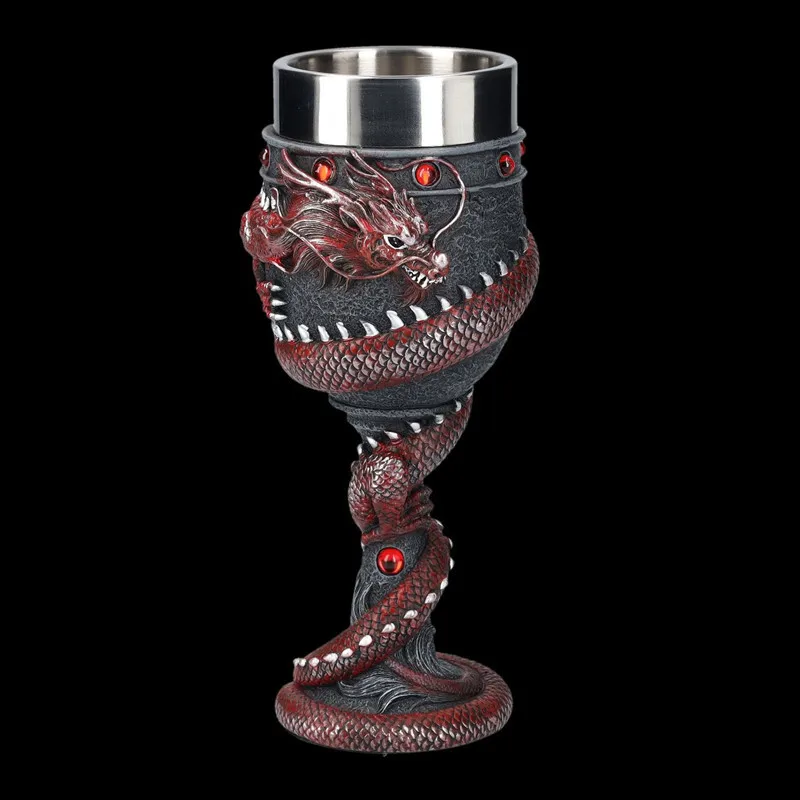 200ML Dragon Goblet Stainless Steel Resin Mighty Asian Golden Red Wine Glass Goblet Bar Drinkware Fantasy 3D Retro Beer Mugs