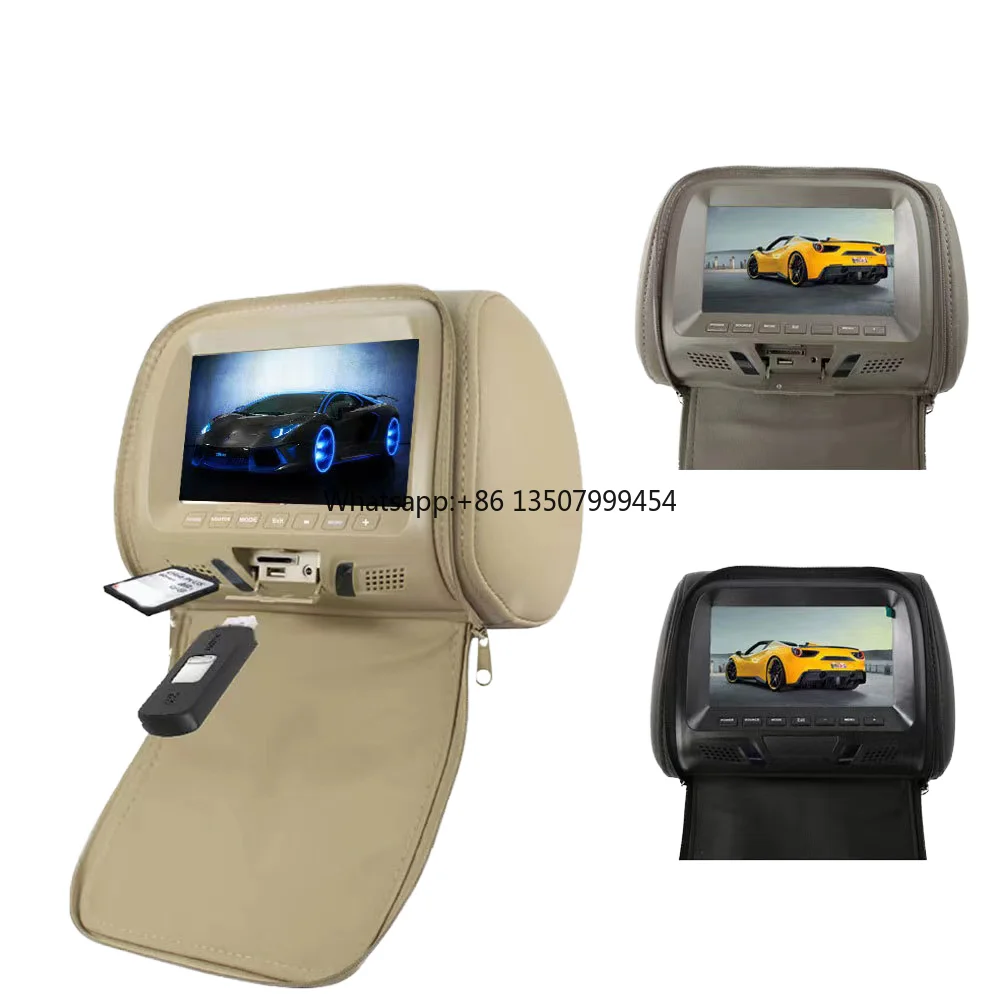 Car Headrest Monitor Factory 7 Inch Remote Control Button Control RCA Connector AV Port Multimedia Screen Monitor Auto Parts