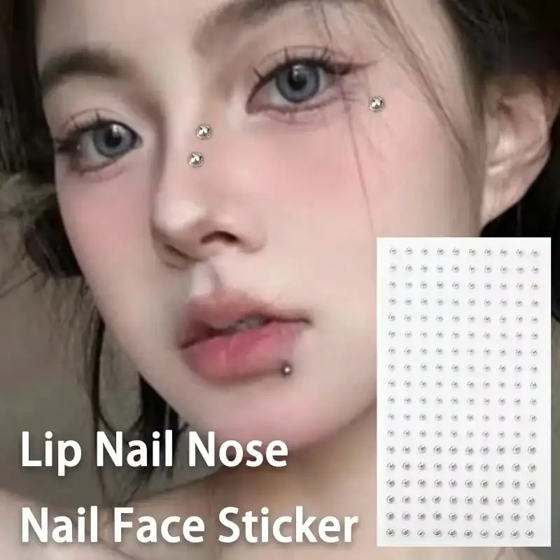 165pcs Sheet Non Piercing Magnetic Effect Self Adhesive Body Jewelry Stickers Waterproof Reusable Silver Metallic Ball Face Decals Fake Nose Stud Eyebrow Lip Stud Ear Ring For Cosplay Costume Makeup Hypoallergenic view 7