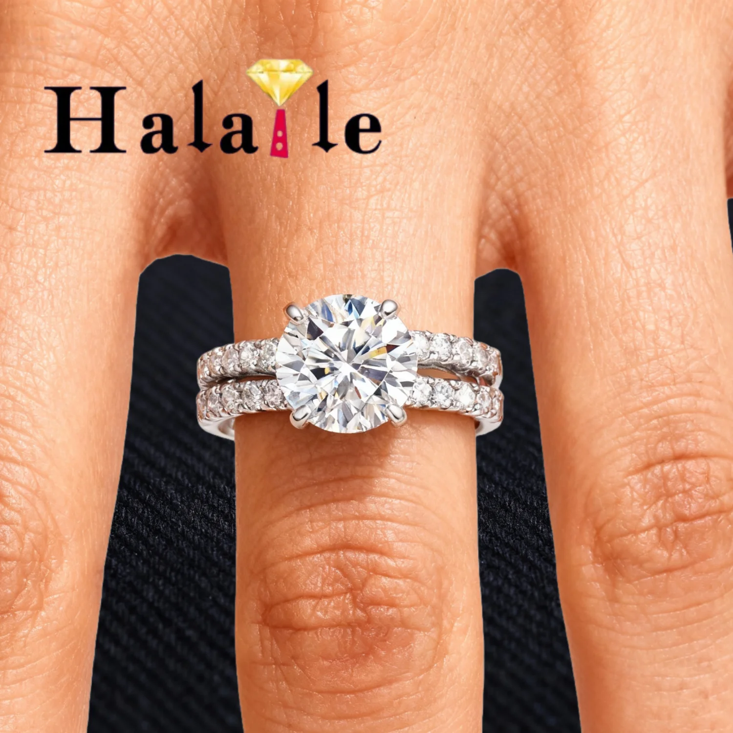 

Halaile 3-4CT Full Moissanite S925 Sterling Silver Row Ring Luxury Fine Jewelry Stackable Women Wedding Classic Gift