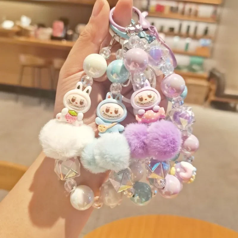 Kawaii Labubu Anime Particles Keychain Bag Mobile Phone Straps Key Chain Mobile Phone Accessories Cute Cartoon Doll Pendant Gift