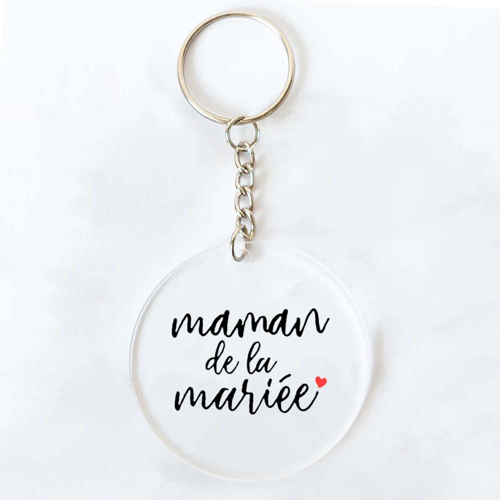 French Printed Keychain Circle Key Ring Acrylic Keyring Bachelorette Party Proposal Wedding Gifts for Witness Friends Family