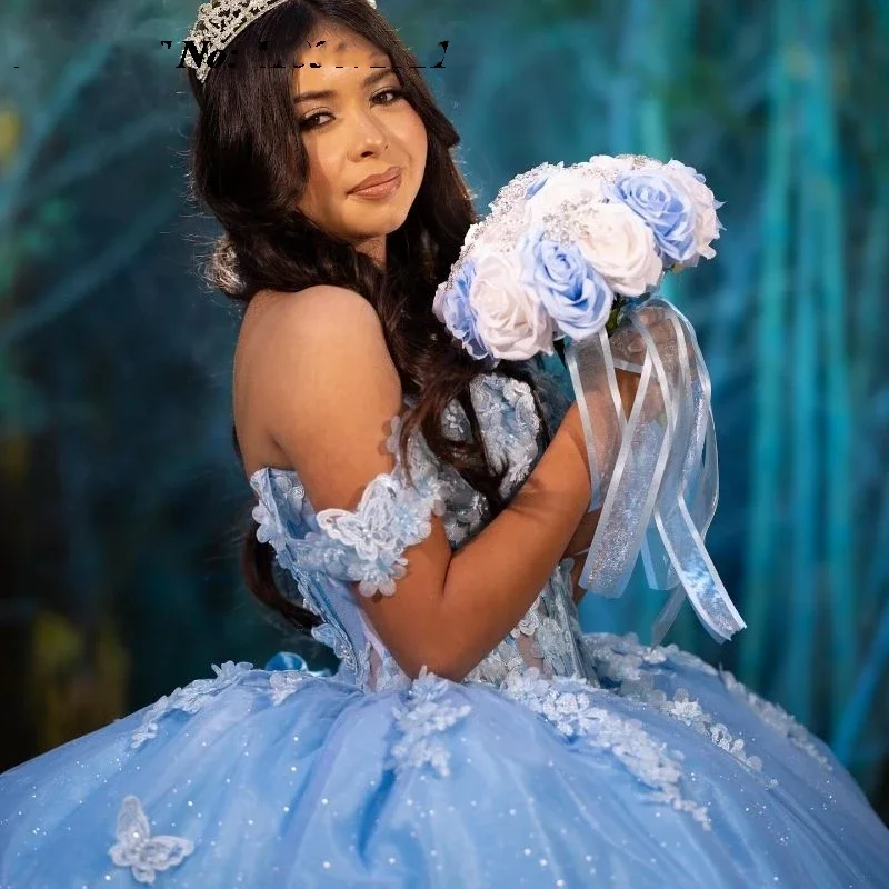 ANGELSBRIDEP brokatowe błękitne aplikacje suknie balowe sukienki Quinceanera na specjalne okazje dziewczyna Brithday Vestidos De Xv Años