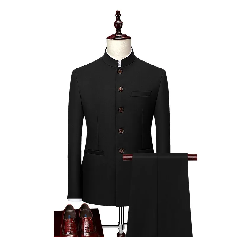 

Men's Slim Fit Business Suit Mandarin Collar Zhongshan Suit for Work & Daily Wear