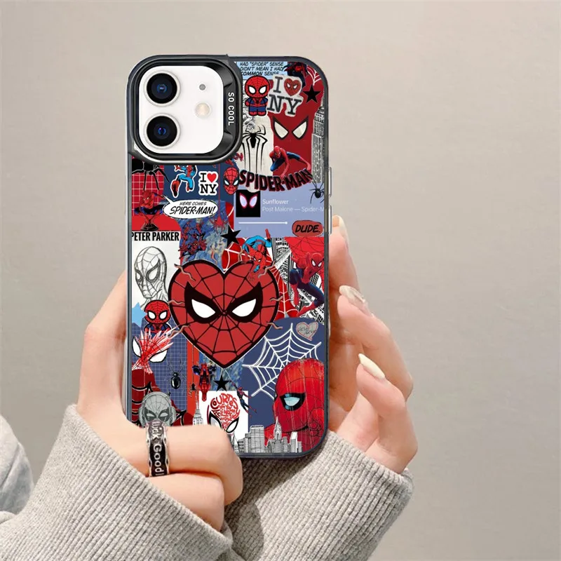 مثيرة للاهتمام على شكل قلب الرجل العنكبوت جراب هاتف آيفون XS XR X 16 15 14 13 12 11 برو ماكس ميني 7 8 زائد الكرتون Y2K الغلاف الصلب #2