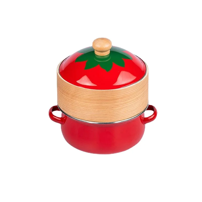 High-Quality Enamel-Coated Cast Iron Tomato Casserole Pot with Dual Handles and Lid, 18cm, for Gas and Electric Stove