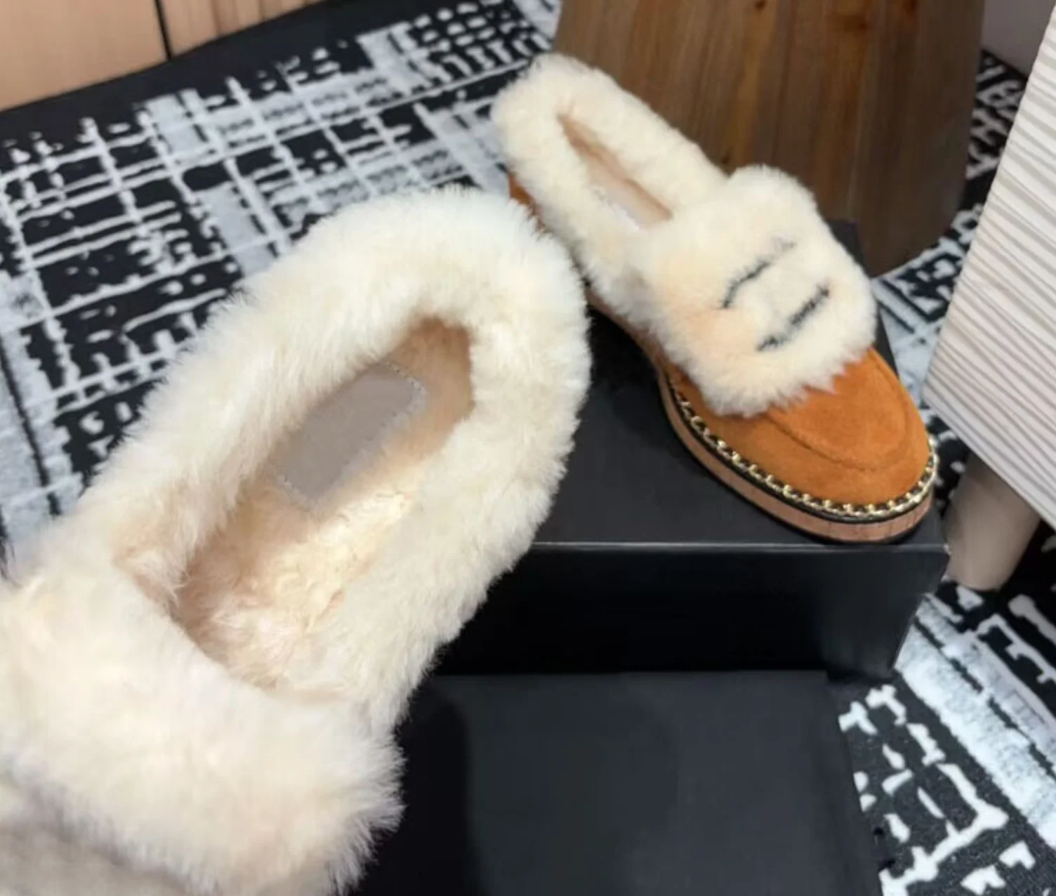 Mocasines de terciopelo de lana para mujer, zapatos cálidos informales de invierno de color marrón