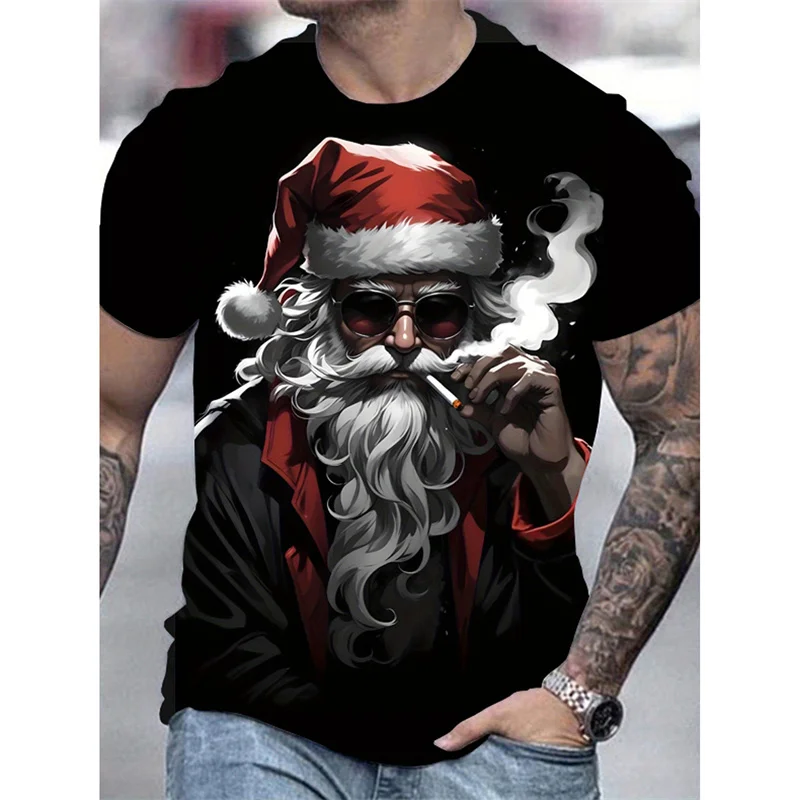 Funny Christmas Party Pattern T Shirt For Men Santa Claus 3D Printed Tees Summer Casual Short Sleeve Loose T-Shirts O-Neck Tops