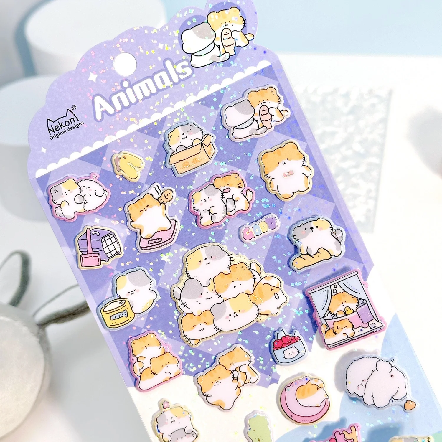 Koreanischer Import Nekoni Happy Animals Capybara Katze 3D Puffy Aufkleber Scrapbooking Journal Sticker Schreibwaren Deko Schulbedarf