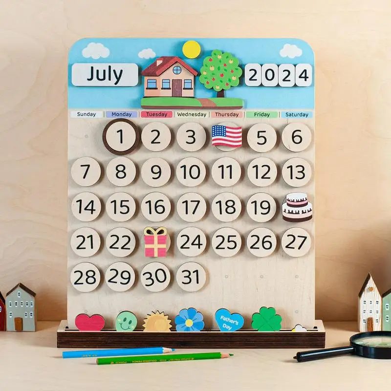 Holz magnetische Kinder Kalender Bildungs kalender Spielzeug Holz Montessori Spielzeug Vorschul kalender Lernspiel zeug täglich wöchentlich Kinder