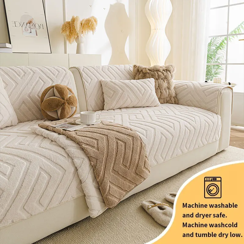 1PC-Creme-Stil Shu Mianrong Sofakissen, dickes Plüsch-Sitzkissen für Herbst und Winter, fester Anti-Rutsch-Bezug