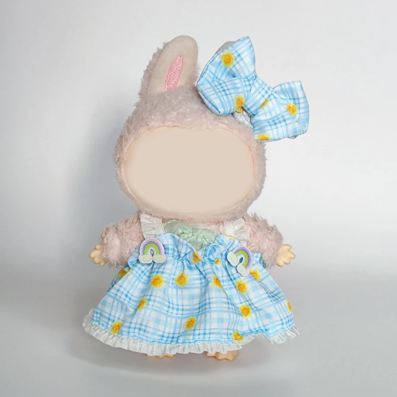 

For 15cm cute mini labubu clothes Kawaii Cartoon Bib Pants With matching shoes Labubu Accessories