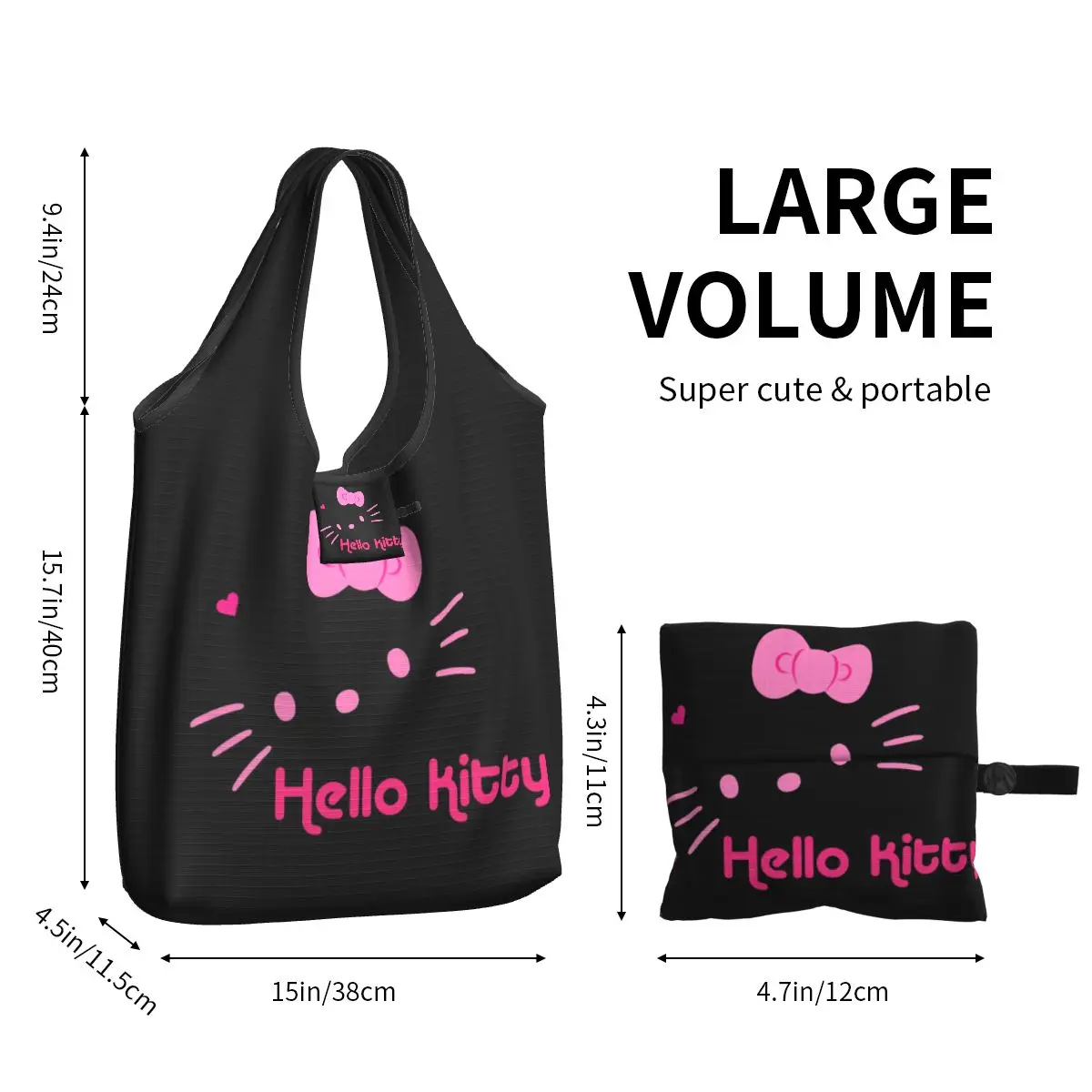 Large Reusable Kawaii Sanrio HelloKitty Cartoon Grocery Bags Recycle Foldable Shopping Tote Bag Washable Lightweight