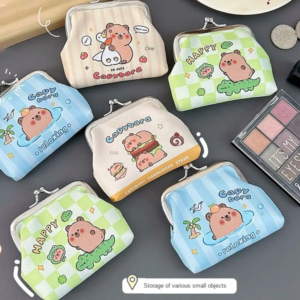 Capybara Cartoon Coin Purses PU Mini Wallets Kids Clutch Money Bags Short Mini Key Card Holder Storage Bag Hasp Change Purse