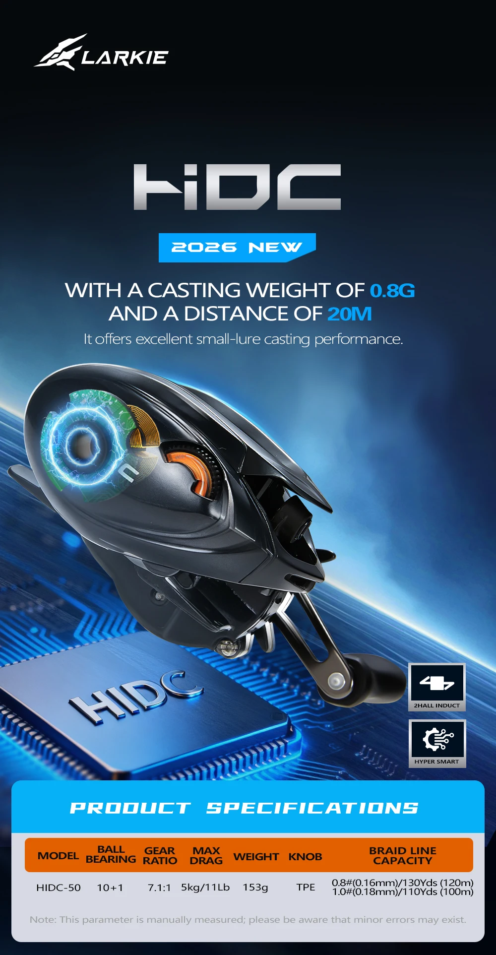 Soloking HIDC 152g DC Baitcasting Angelrolle 10+1 BB 7.1:1 Weitwurf-Bait-Finesse Kohlefaser Salzwasser-Baitcaster-Rolle 5kg Max Bremskraft – Detail 1