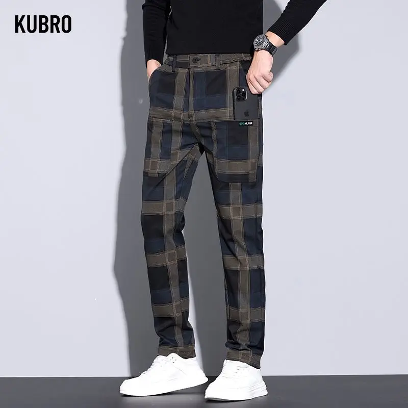 

Новые осенние повседневные брюки с клетчатыми легкими роскошными деловыми повседневными брюками удобны и прочные мужские повседневные брюки