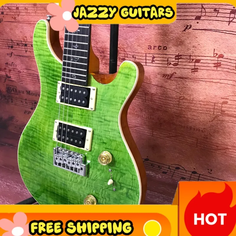 Green Flame PRS Cust E-Gitarre, Vogel-Bund-Einlage, Doppel-Humbucker, 24 Tonleiter Pro Solo Pop Rock E-Gitarre