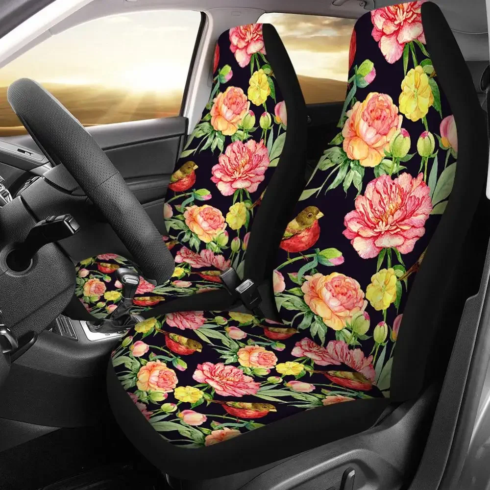 Soft Tropical Plant Flower Pattern Car Seat Covers Full Set Car Interior Seats Protector 2 Pack Non Fade Front Seat