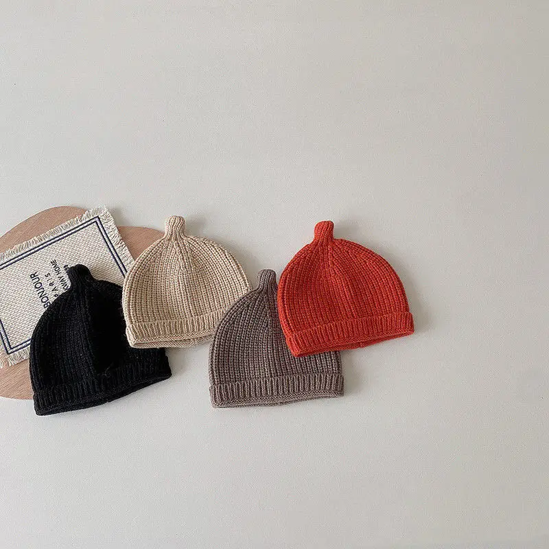 Baby Knitted Hat Autumn Winter Kids Beanie Cap 2024 Boys Girls Baby Solid Color Woolen Hat Kids Accessories