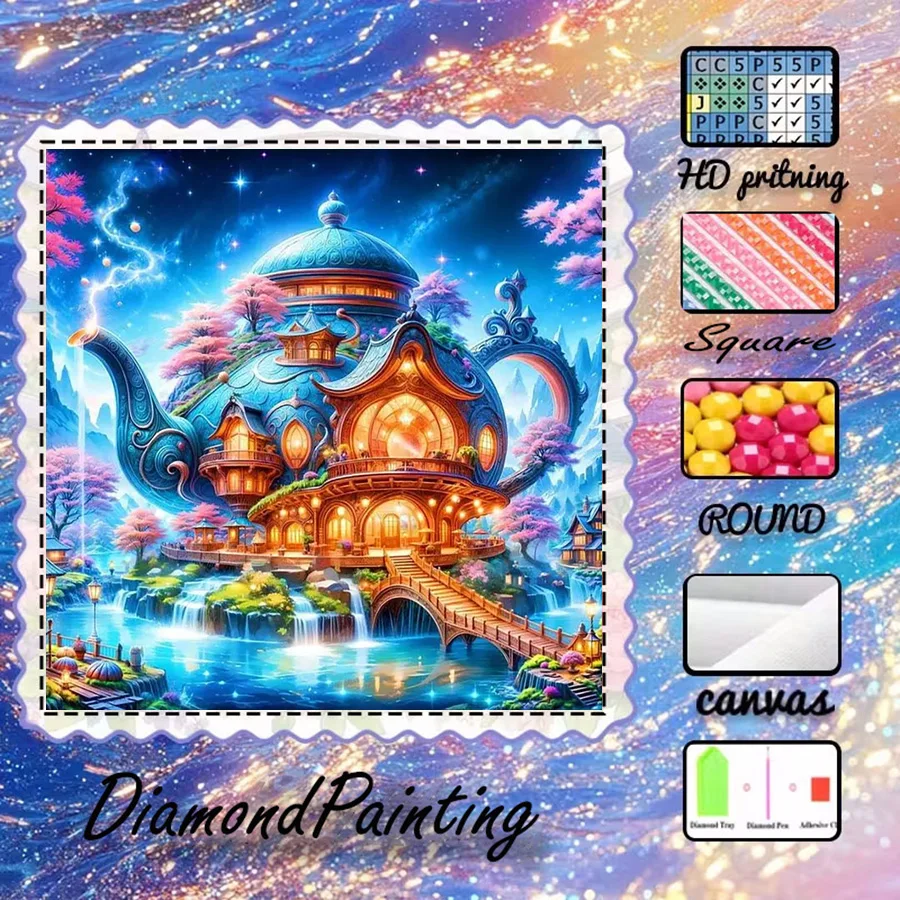 

1 piece - 5D-DIY - Flocking cloth - Special drill - Diamond painting set - Teapot, Fantasy - Mosaic - Diamond Art