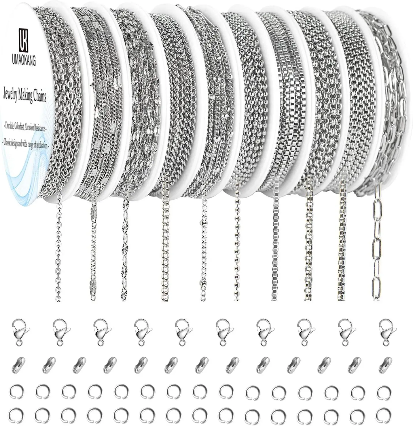 

Stainless Steel Chain for Jewelry Making10 Rolls Stainless Steel Chains Bulk for Necklace Bracelet DIY Jewelry Making Supplies