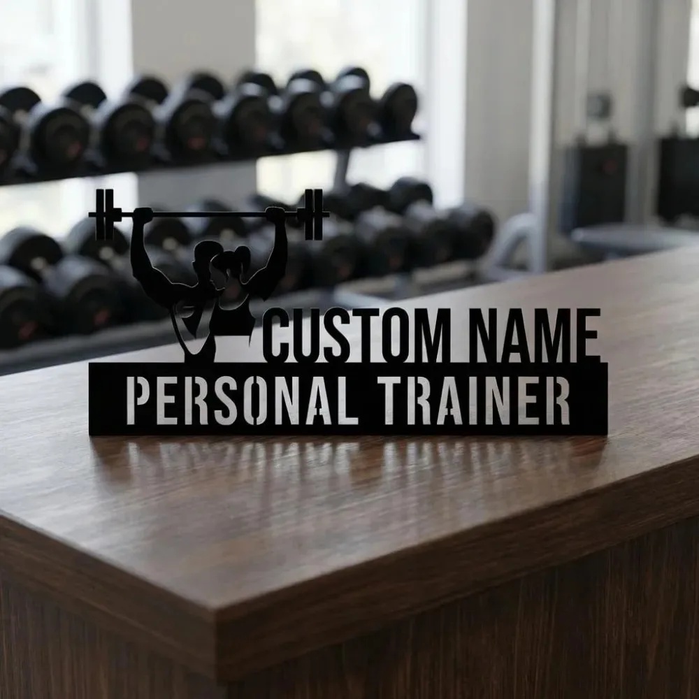 Custom Engraved Personal Trainer Metal Desk Name Plate Premium Metallic Finish Fitness Gym Office Table Sign