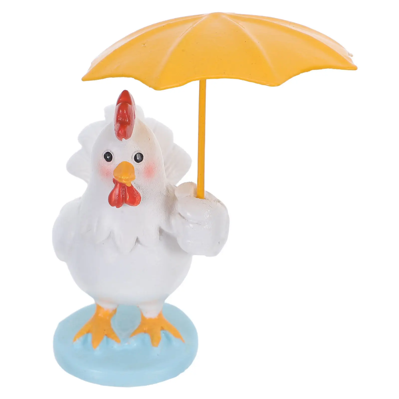 Umbrella Rooster Statue for Gardeners, Easy to Wipe Clean, Weather-Resistant Multicolor Resin Miniature for Garden, 1 Pc