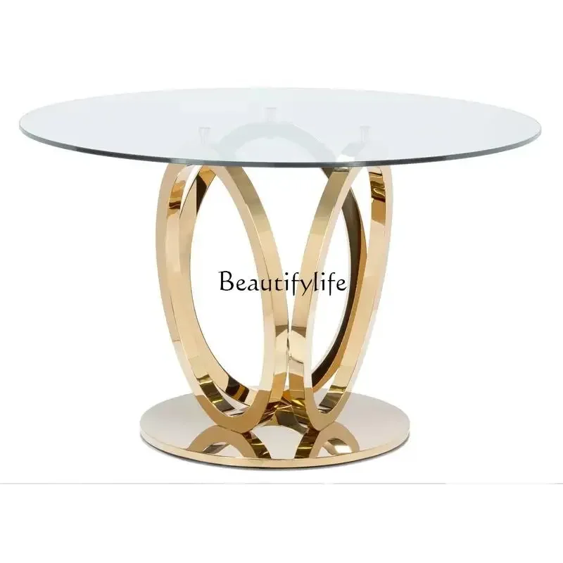 

FG ** Итальянский минималистичный круглый стол из закаленного стекла, бытовой круглый обеденный стол из нержавеющей стали
