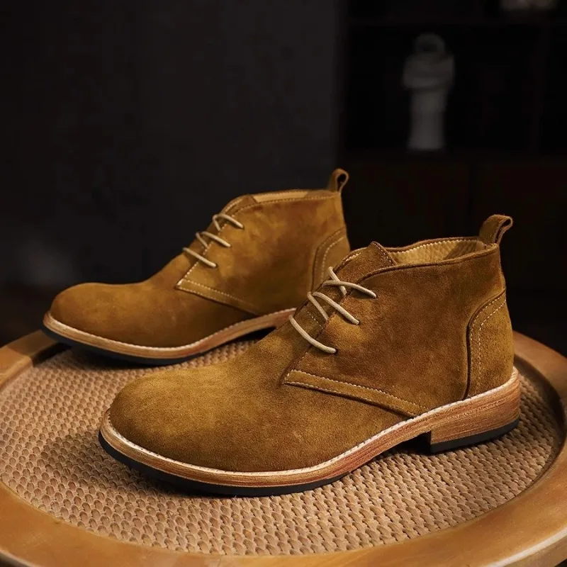 

Vintage Motorcycle Casual Outdoor Washed Horseskin Ankle Boots Men Shoes High Top Genuine Leather Work Desert Oxford Boots Male