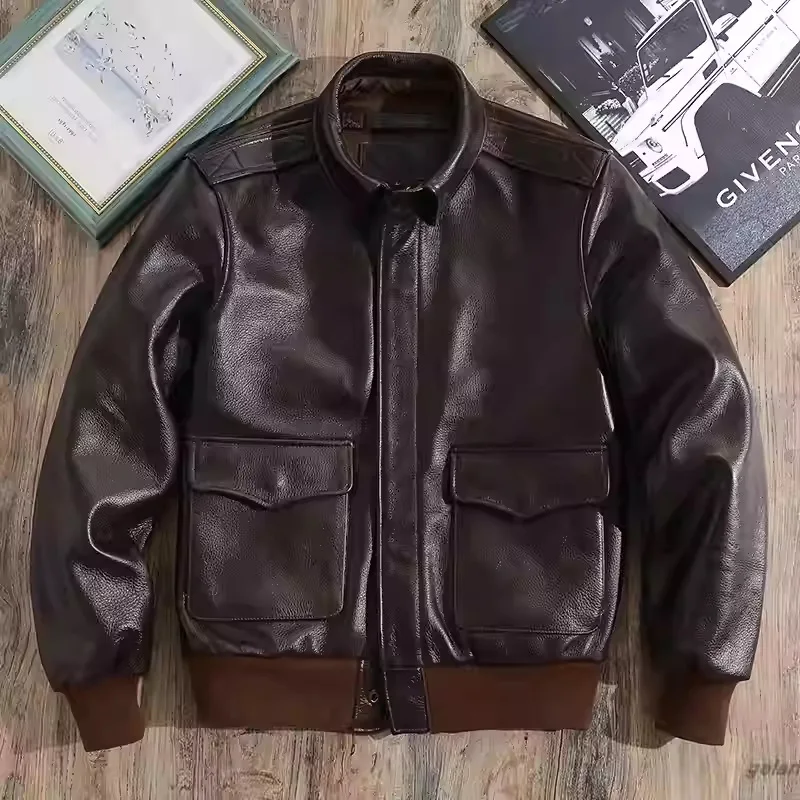 

Men's Genuine Leather Coat Top Layer Cowhide Leather Coat Thickened Leather Winter Men Suit