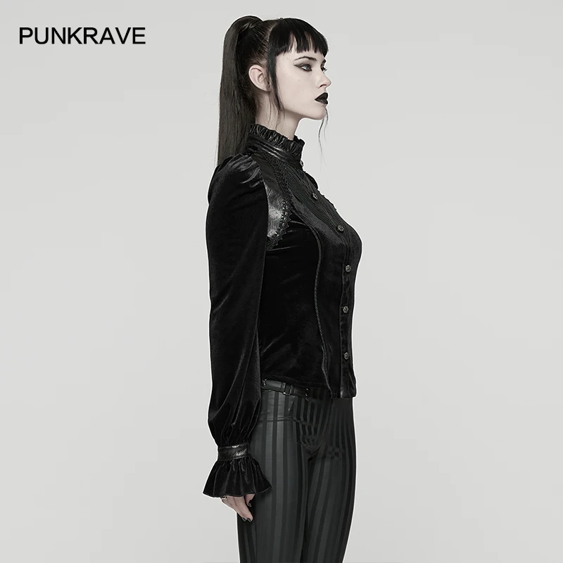 فاسق الهذيان المرأة القوطي رائع تمتد المخملية البصرية قميص حساسة ثلاثية الأبعاد مثلث مقلوب الملمس التطريز القمم 2 ألوان