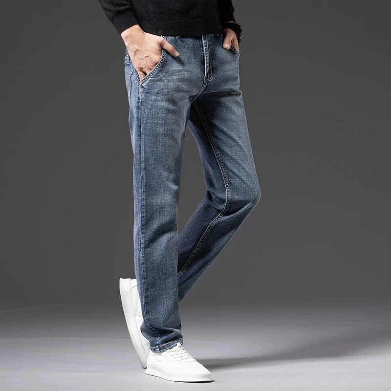 2024 klassische Herren Stretch Regular Fit Jeans Business Mode Baumwolle blau gerade Hosen Marke Freizeit hose