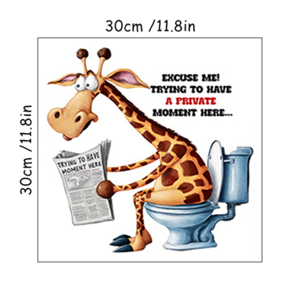 Cartoon Funny Giraffe Toilet Stickers Peel & Stick Vinyl Cute Animal Waterproof Bathroom Wall Art Decals for WC Home Decoration