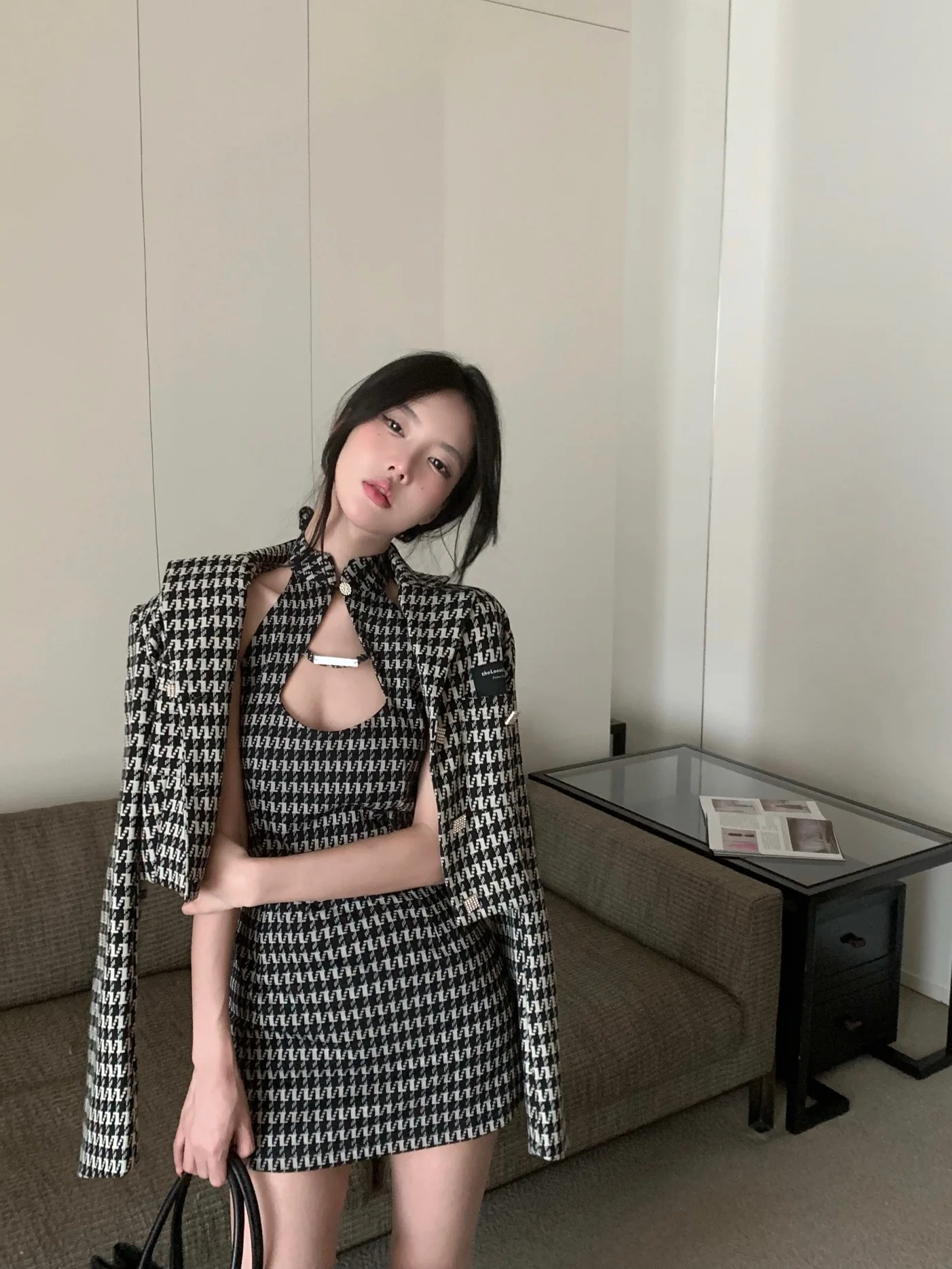 

Plus Size Faionable Plaid ort Coat And Dr Set Women's Sweet And Spicy Girl Ne Hanging ort Skirt ort Dr Autumn Collection