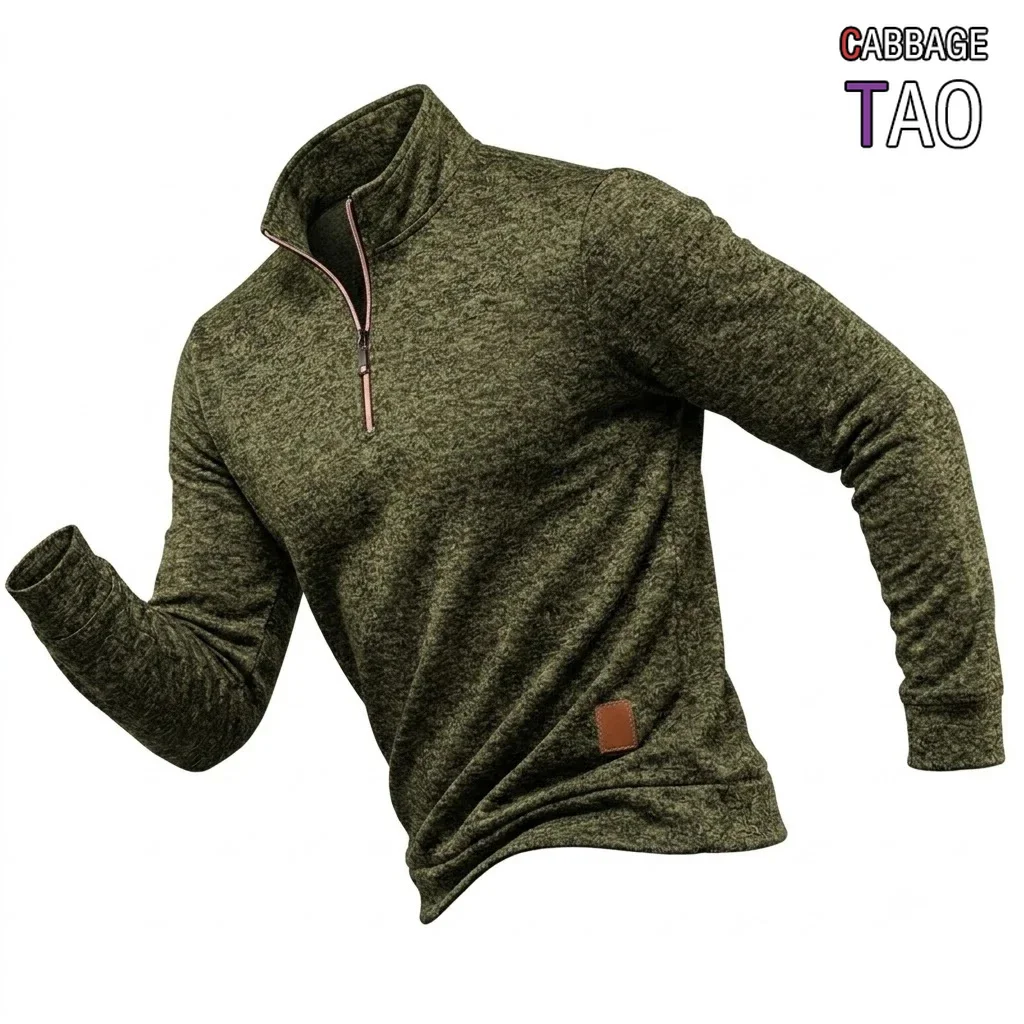 Mens Mock Neck Half Zip Pullover Sweatshirt Casual Long Sleeve Athletic Polo Shirts Outdoor Work Hooded Sweatcoat for Men TOP