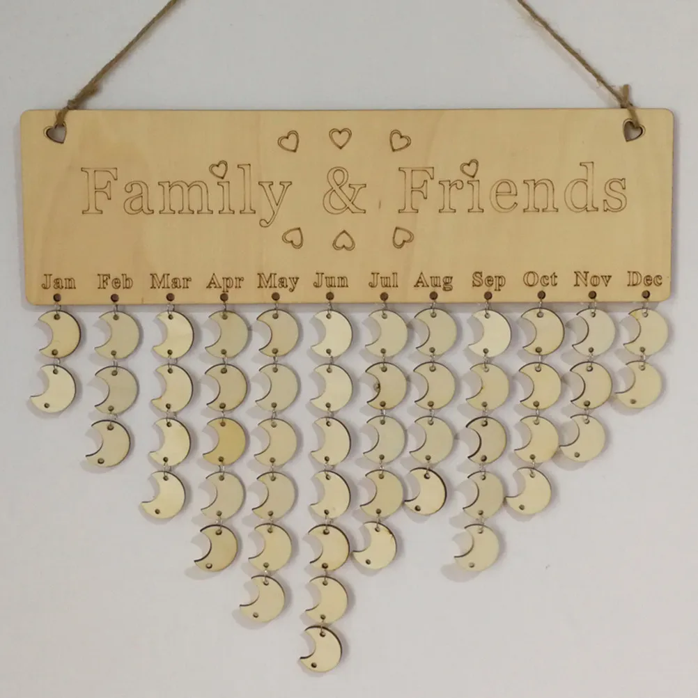 

Wooden Hanging Calendar Birthday Reminder Plaque Board Family Friends Letters Home Decoration 1 Plaque 1 Rope 50 Moon Shape