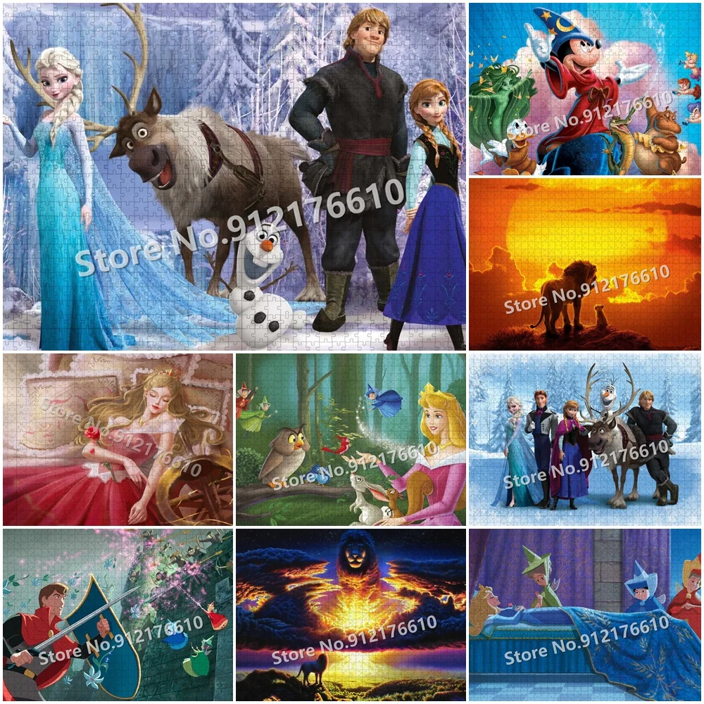 Disney Cartoon The Lion King Jigsaw Puzzle Disney Princess Frozen Queen Wooden Puzzle Family Gaming Decompress Educational Toys