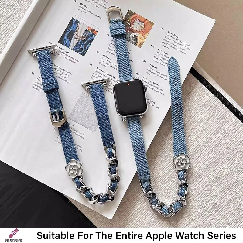 Apple Watch バンド 44mm 45mm 41mm対応 カウボーイ キャンバス ダブルツアーストラップ レディース 高級レザーブレスレット シリーズ8 7 SE 6 5 Ultra 49mm