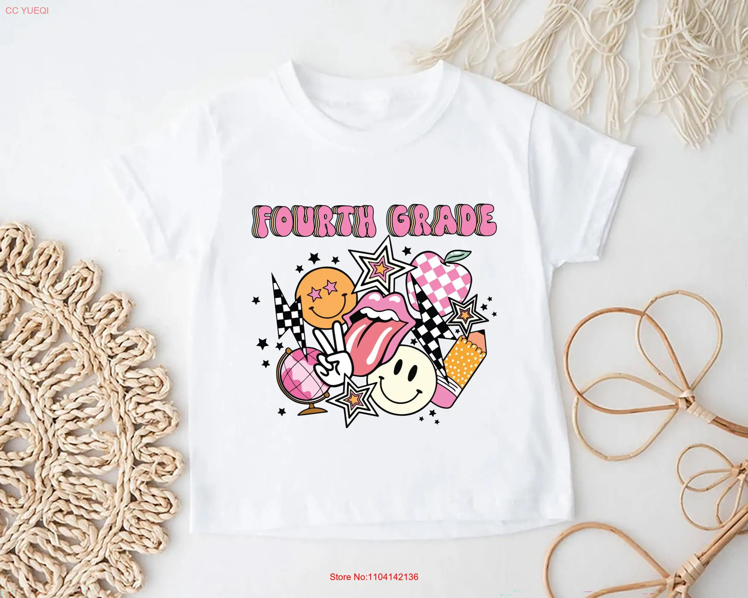 

Футболка четырехго класса «Назад в школу», первый день 4-го учителя, студентка, класс 2025 года, с длинными или короткими рукавами для девочек