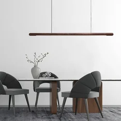 Solid Wood Hanging Lamp Nordic LED Wood Pendant Light Modern Table Long Linear Light Round Hanging Fixtures for Kitchen Island