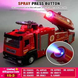 1/32 Fire Truck Model Water Spray Fire Rescue Toy Car Die-cast Light Sound Simulation Vehicle Pull-Back Car Models for Kid Gift