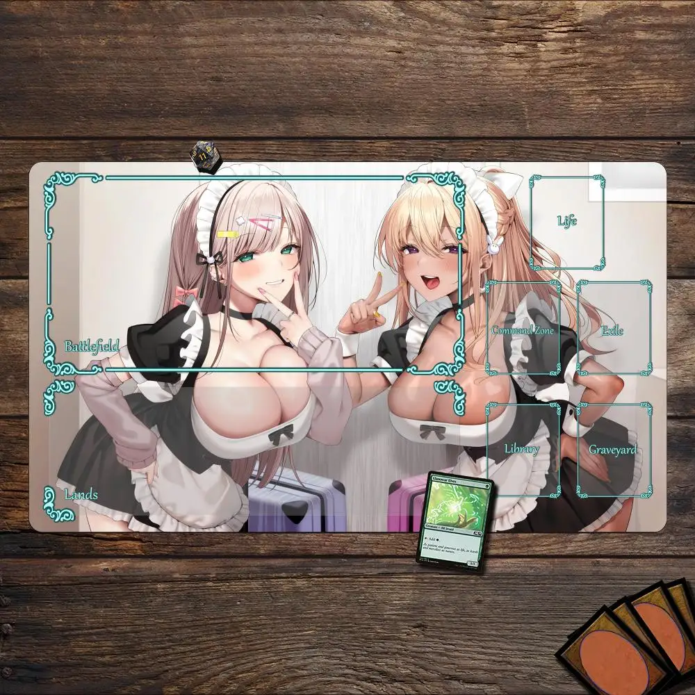 

Magic Playmat card gaming mat with zone Sexy maid hentai mtg playmat Desk Mat gamer keypad expansion mousepad office pad