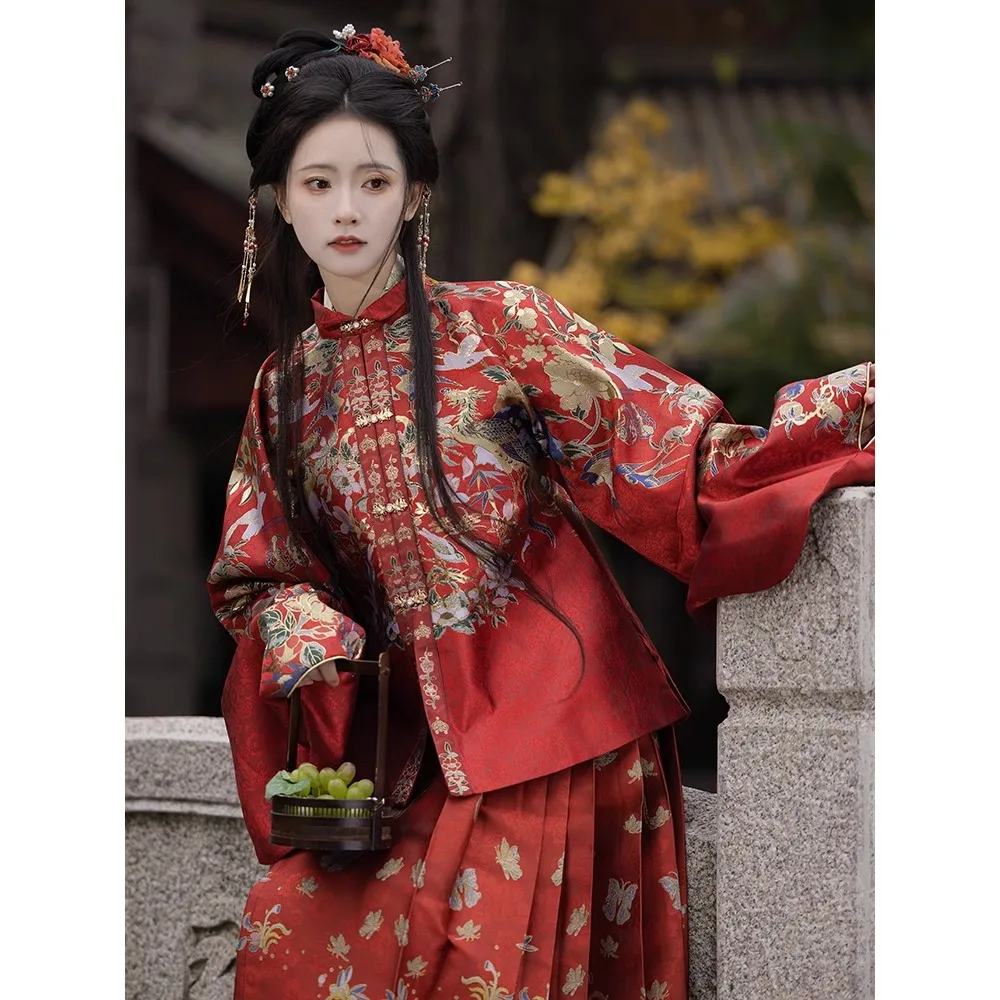 

Ming Imitation Makeup Flower The Front Pipa Sleeve Short Chinese Red Wedding Jacket Red Shirt Stand Collar Square Collar Hanfu