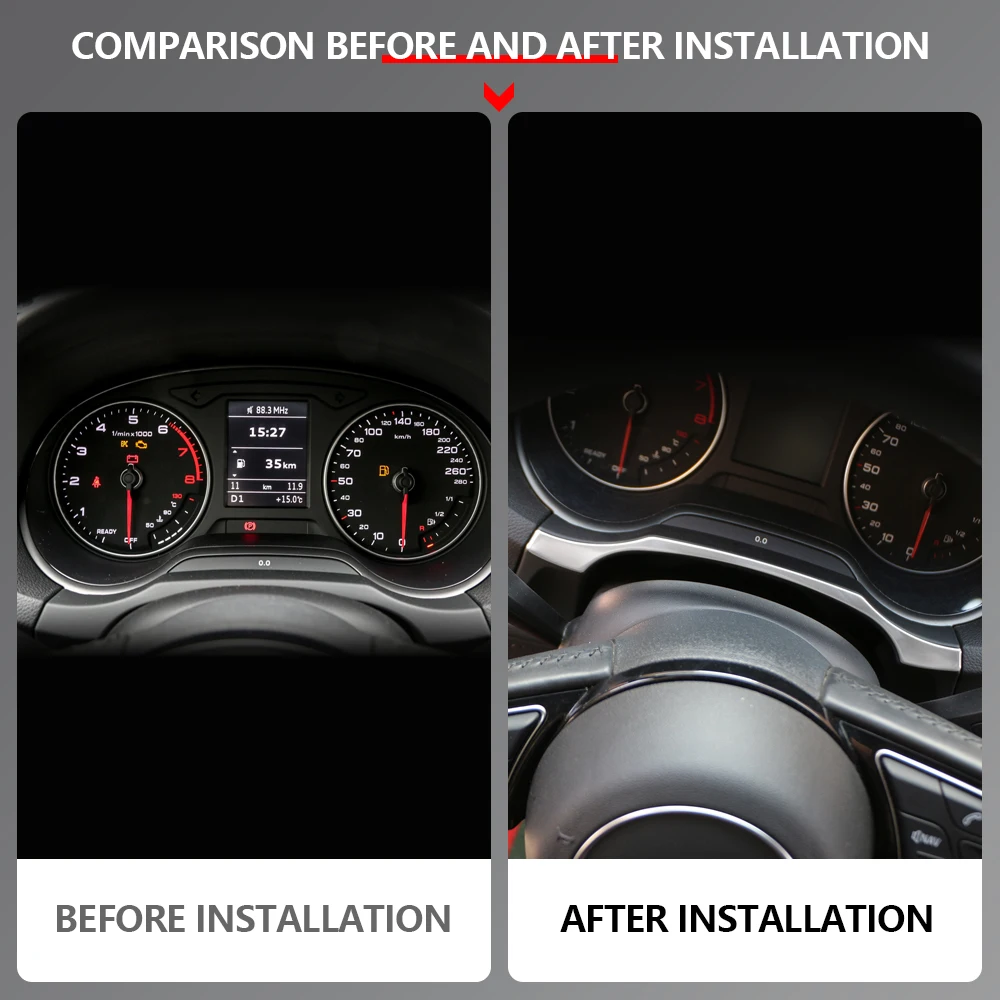 Car Instrument Trim Frame for Audi A3 8V 2013 - 2017 2018 2019 Decorative Cover Stainless Steel Sticker Interior Accessories